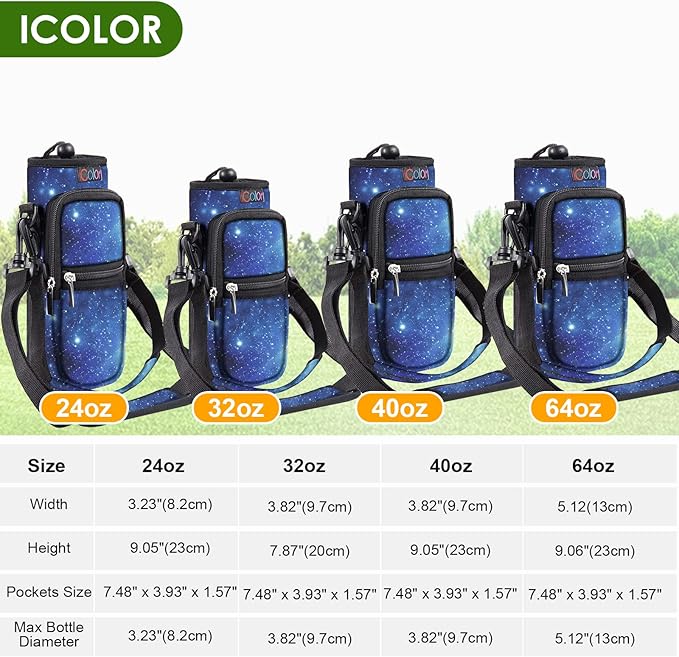 icolor Water Bottle Carrier Bag with Strap 25/32/40 oz Crossbody Bottle Holder with Phone Pocket Sling Sleeve Insulated Neoprene Water Bottle Pouch for Walking Travelling-BubblyBeeBaby