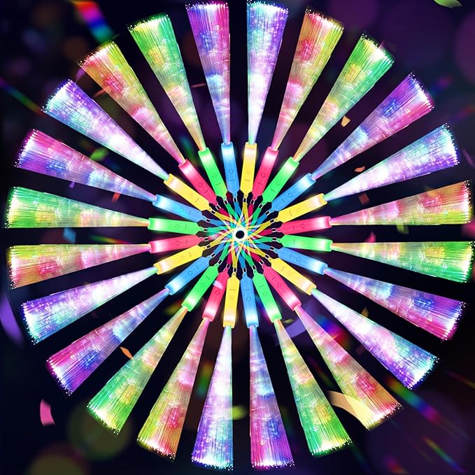 100 PCS Glow Fiber Wands Sticks,LED Light Wands,Glow in The Dark Party Supplies,Fiber Optic Wands,LED Flashing Sticks,Fiber Optic Light Wand Stick for Party,Wedding,New Year Party Favors-BubblyBeeBaby
