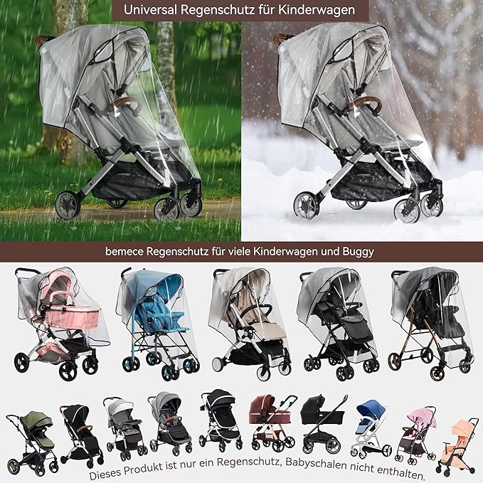 Bemece Stroller Rain Cover, Universal Stroller - Waterproof Windproof Travel Weather Shield Thick & Durable Protect from Dust and Snow with Breathable Ventilation Mesh Clear Visibility-BubblyBeeBaby