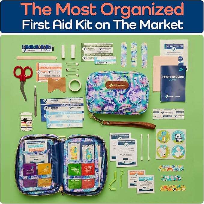 KeepGoing Travel First Aid Kit for Kids – 130 Pc. for Car, Home, Purse, Diaper Bag & Backpack with Latex-Free Bandages - Mini First Aid Kit Travel Size TSA-Approved-BubblyBeeBaby