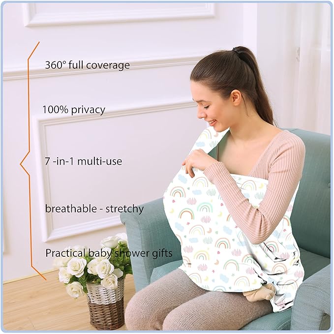 Car Seat Covers for Babies - Multi- use Nursing Carseat Canopy, Breastfeeding Covers, Baby Shower Gifts for Boys and Girls (Rainbow)-BubblyBeeBaby