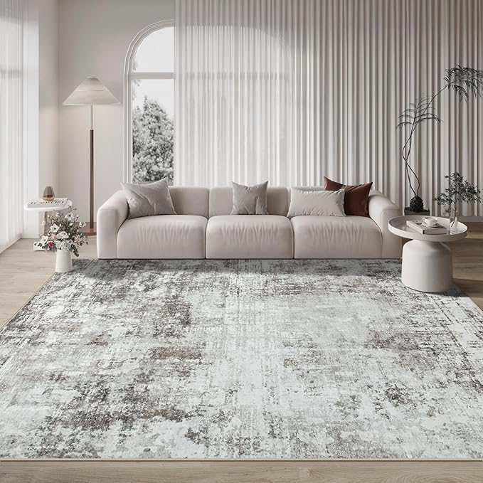 10x14 Area Rugs Large Living Room Rug Washable: Modern Abstract Rug Indoor Modern Carpet Non Slip for Dining Room Bedroom Nursery Home Office Brown Grey-BubblyBeeBaby
