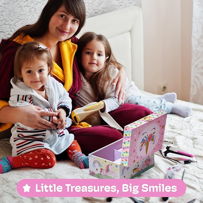 Jewelkeeper Girls Musical Jewelry Box - Durable Pine Fiberboard with Violet Lining - Kids Jewelry Box - The Beautiful Dreamer Tune - Gifts for Girls - Unicorn Jewellery Box - 6x4x3.5in-BubblyBeeBaby