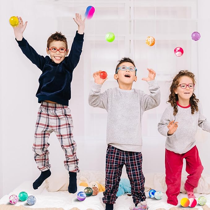 JOYIN 24 PCS Multistyle Bouncy Balls, 6 Styles 32mm Assorted Bouncy Balls Bulk with Storage Bag, Bounce Toys for Kids Party Favors Birthdays Gifts Goodie Bags Stuffers Carnival Prizes-BubblyBeeBaby