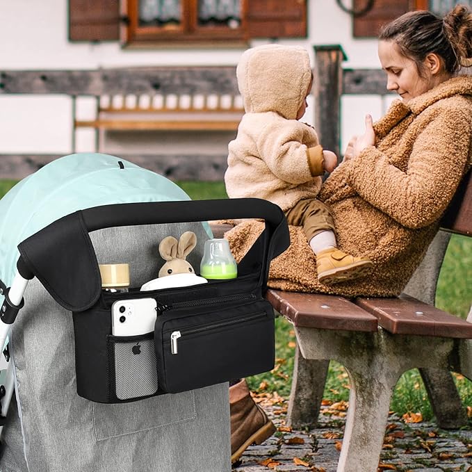 Accmor Universal Stroller Organizer with Insulated Cup Holder Detachable Phone Bag and Shoulder Strap,Stroller Bag Caddy Organizer Fits for Uppababy, Baby Jogger, Britax Strollers-BubblyBeeBaby