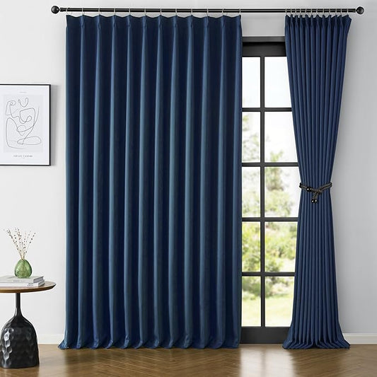 KEQIAOSUOCAI Navy Pleat Wide Width Drapes 80 x 84 inch Long 2 Panels - Thermal Insulated Room Divider Curtains for Bedroom/Living Room/Patio, Pinch Pleated Curtain Panel with Hooks-BubblyBeeBaby