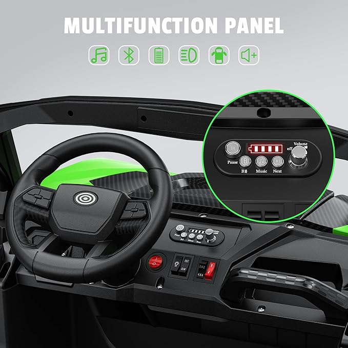 24V 2 Seater Ride on Car Truck, 4x200W, EVA Tires, Remote Control, 4WD/2WD, Rainbow Lights, Shock Absorbers, Bluetooth, Ride On UTV Toy for Kids Ages 3-8, Green-BubblyBeeBaby