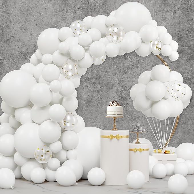 JOYIN 150 Pcs White Balloons, Different Sizes 18 12 10 5 Inch White Latex Balloon Arch Kit with Instruction for Birthday Decoration Party Graduation Wedding Holiday-BubblyBeeBaby