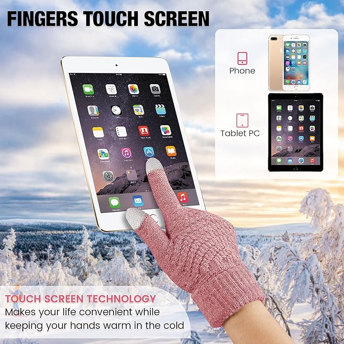 Geyoga 2 Pairs Women's Winter Touch Screen Gloves Soft Warm Fleece Lined Knit Elastic Cuff Winter Texting Gloves-BubblyBeeBaby