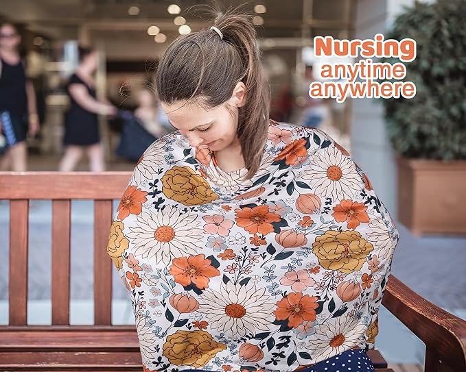 Rquite All-in-1 Car Seat Cover Baby, Carseat Covers for Girl Boy, Stretchy Soft Infant Car Seat Cover, Multi-use Baby Carrier Cover, Car Seat Canopy, Stroller Sun Shade, Nursing Breastfeeding Cover-BubblyBeeBaby