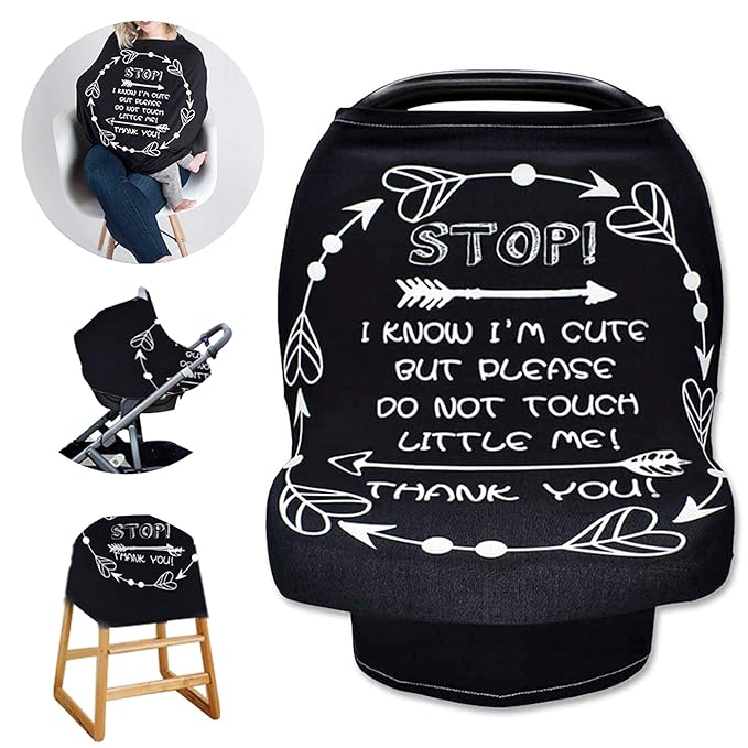 Car Seat Covers for Babies, No Touching Sign Car seat Canopy, Infant Stroller Covers for Newborn Girl Boy, Multiuse Nursing Covers for Breastfeeding, Ultra-Soft Breathable, High Chair Cover, Black-BubblyBeeBaby