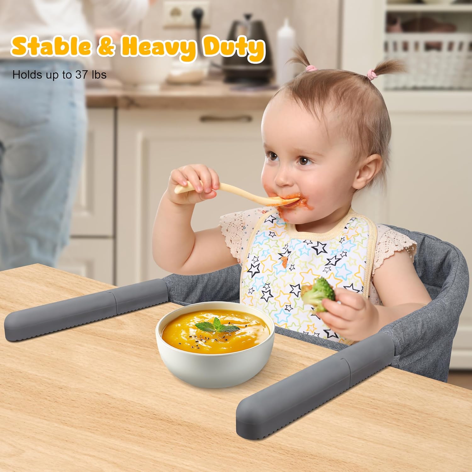 Hook On High Chair: Portable Fast Table Chair with Storage Bag, Clip on High Chairs for Babies and Toddlers, Foldable Baby Feeding Chair with Removable Seat for Home and Travel -Grey