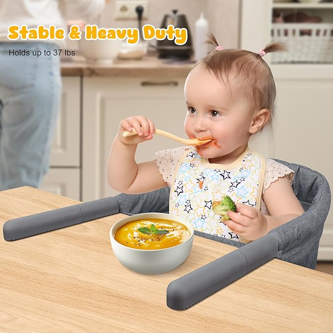 Hook On High Chair: Portable Fast Table Chair with Storage Bag, Clip on High Chairs for Babies and Toddlers, Foldable Baby Feeding Chair with Removable Seat for Home and Travel -Grey-BubblyBeeBaby