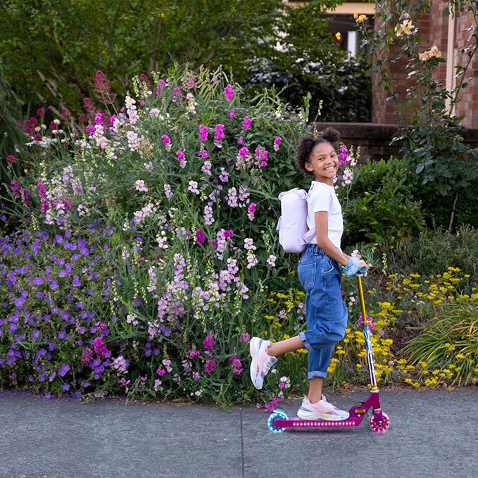 Jetson Character Kids Kick Scooter, LED Lights on Stem & Light-Up Wheels, Lightweight Frame, Height-Adjustable Handlebar, Lean-to-Steer System, Easy-Fold Mechanism-BubblyBeeBaby