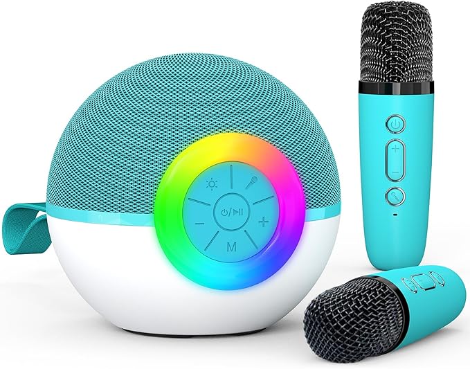 Karaoke Microphone Machine Toys for Kids Adults, Mini Portable Bluetooth Speaker with 2 Wireless Mics, Christmas Birthday Gifts for Boys Girls Ages 3 4 5 6 7 8 9 10 11 12+ Year (Green)-BubblyBeeBaby