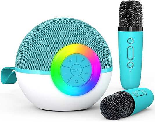 Karaoke Microphone Machine Toys for Kids Adults, Mini Portable Bluetooth Speaker with 2 Wireless Mics, Christmas Birthday Gifts for Boys Girls Ages 3 4 5 6 7 8 9 10 11 12+ Year (Green)-BubblyBeeBaby