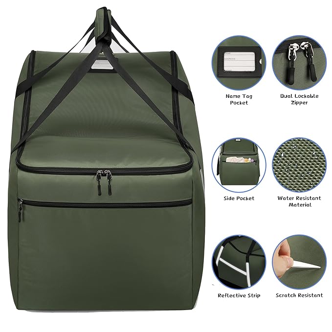 Infant Car Seat Travel Bag for Airplane Compatible with All Nuna Pipa Car Seat and Base,Chicco KeyFit 30 and Base, Padded Car Seat Bags for Air Travel,Car Seat Gate Check Bag with Side Pocket, Green-BubblyBeeBaby