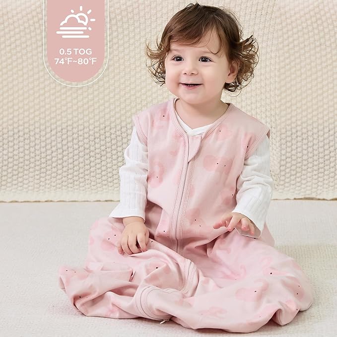 JELLYMONI Baby Sleep Sack 6-12 Months 0.5 Tog Wearable Blanket for Baby, 100% Cotton 3 Pack Infant Toddler Sleeping Sack Lightweight Soft 2-Way Zipper Sleepsack-BubblyBeeBaby
