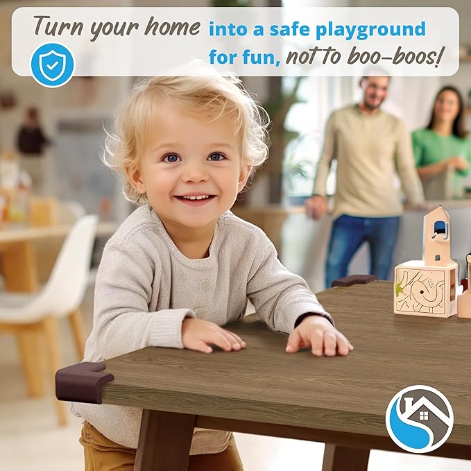 12-Pack Corner Protectors Baby Proof, Furniture Corner and Edge Safety Bumpers, Soft Rubber Foam Cushion Covers, 3M Taped Corner Guards, Baby Child Proofing Pads, Table Corner Protectors, Brown-BubblyBeeBaby