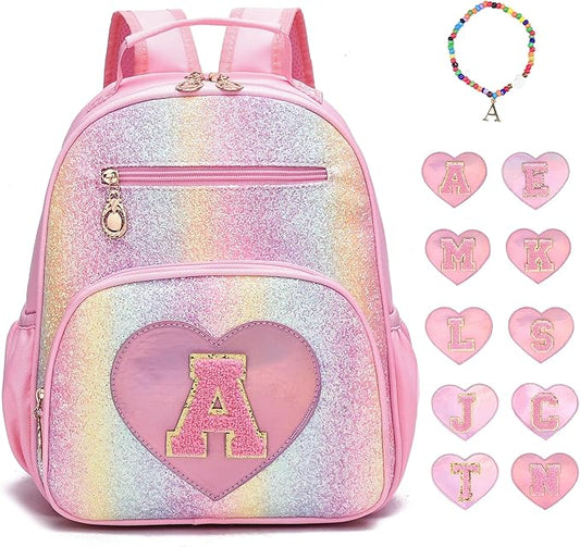 I IHAYNER Kids Glitter Lightweight Backpack for School Travel & Daycare, Toddler Backpack for Girls 3+ Preschool Kindergarten Elementary Kids Backpack-Rainbow Pink A-BubblyBeeBaby