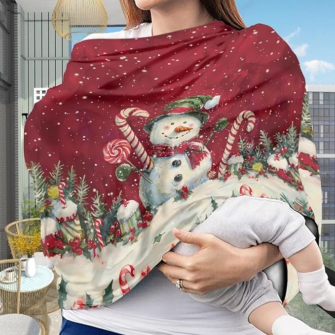 Binienty Snowman Car Seat Covers for Baby Boys Girls Infants,Christmas Snowman Carseat Canopy Cover Stretchy Breathable Babies Stroller Cover Canopies,Baby Shower Gifts-BubblyBeeBaby