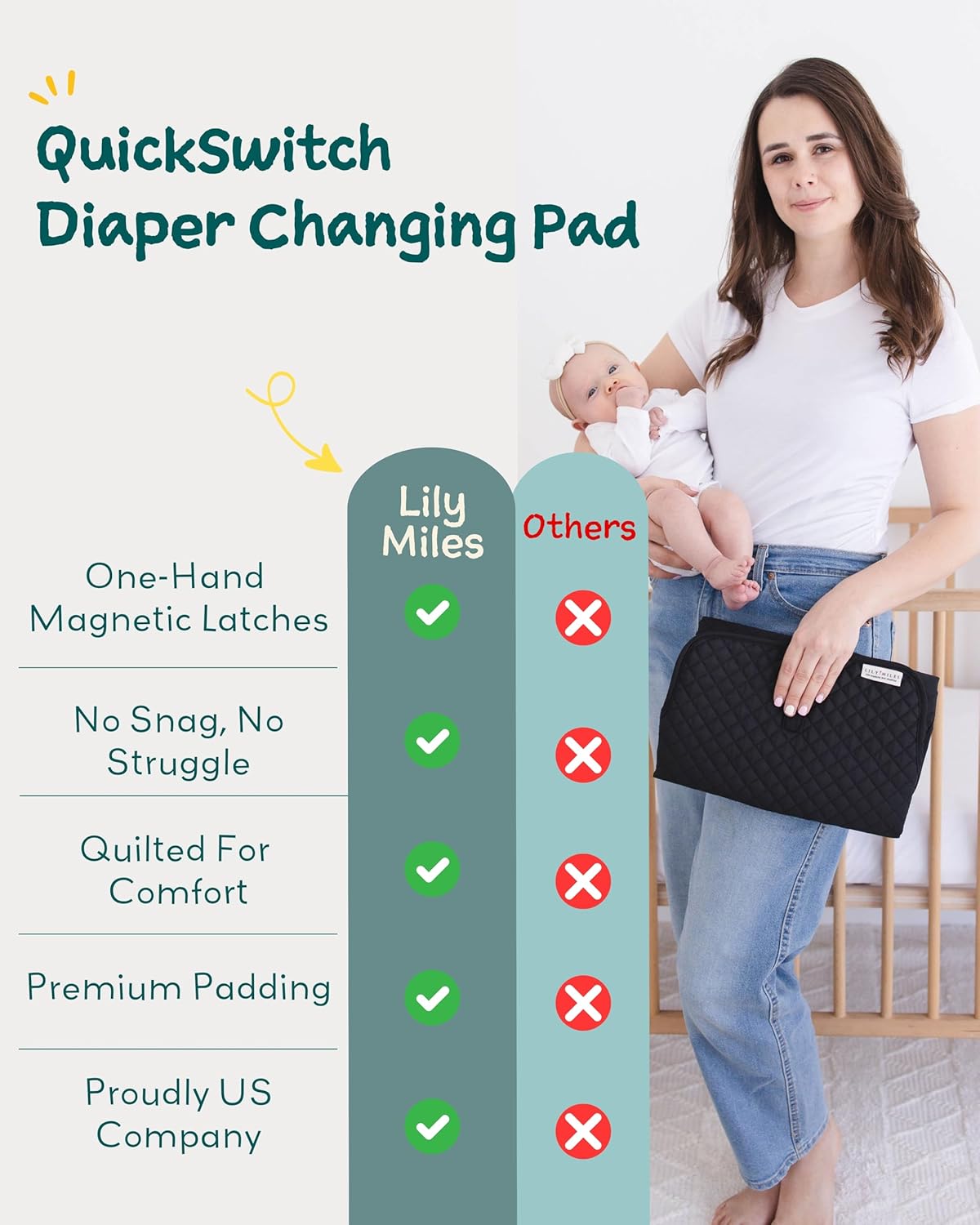 Lily Miles Baby Changing Pad Portable, Diaper Changing Mat with Magnetic Latches, Travel Pad for Diaper Bag, Baby Essentials, Wipeable & Waterproof Mat (Willow Green, Regular)