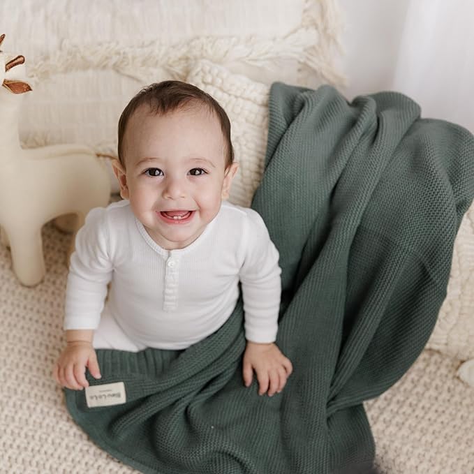 Heritage Knit 100% Organic Cotton Baby Swaddle Blanket for Boys and Girls - Soft Warm Cozy Unisex Receiving Cuddle Crib Blanket for Newborns, Infants & Toddlers (Hunter Green, 0-2 Years)-BubblyBeeBaby