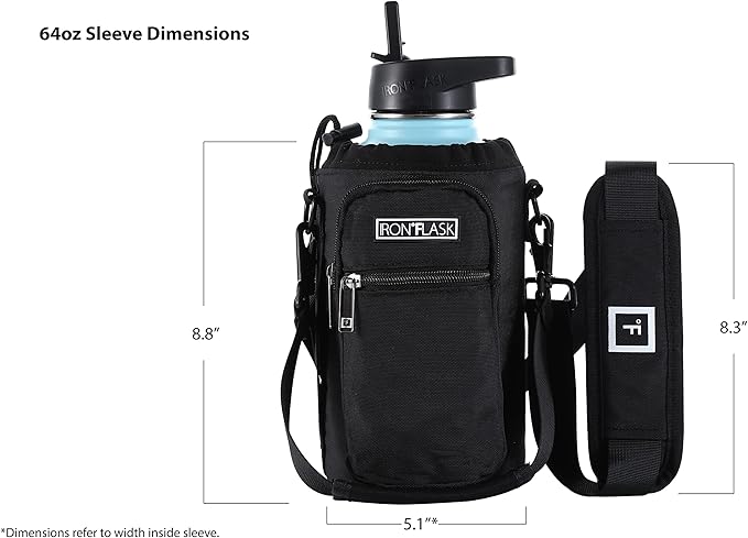 IRON °FLASK Carrier, Holder, Sleeve - Fits Insulated Stainless Steel Sports Water Bottle, Adjustable Shoulder Strap, Holder Bag Case Pouch Cover-BubblyBeeBaby