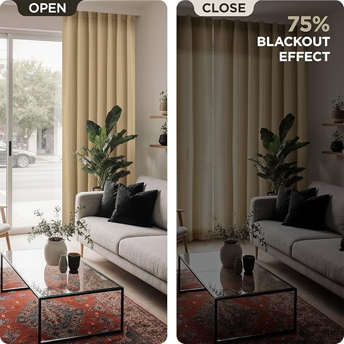 Joydeco White Blackout Curtains 96 Inches Long for Bedroom, Curtains 96 Inch Length 2 Panels Set, Room Darkening Curtains & Drapes for Living Room Window (W52 x L96 Inch, Beige)-BubblyBeeBaby