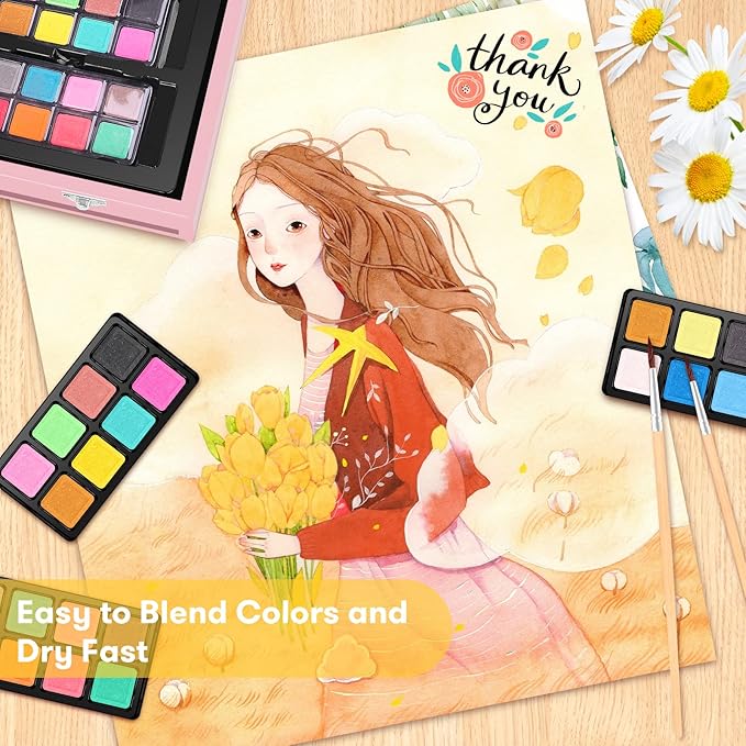 iBayam Arts and Crafts Gifts for Kids 6-14 Year, Teens Girls Christmas Gifts, 150-Pack Art Set Kits with 2 Sketch Pads, Coloring Book, 24 Colored Pencils, 24 Oil Pastels, 24 Watercolor, 60 Crayons-BubblyBeeBaby