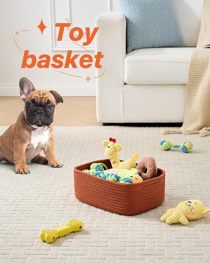 KALLAX Small Woven Basket, 12 x 8 x 4.5 Inches, Storage Basket for Organizing, Cute Small Rope Shelf Closet Cube Storage Bins Baskets for Shelves, Dog Toy Gift Baskets Empty, 3 Pack Rust Red-BubblyBeeBaby