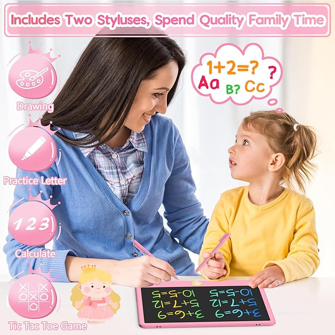 Hockvill LCD Writing Tablet for Kids 12 Inch, Toys for Boys Girls Drawing Pad for 3 4 5 6 7 Year Old Kids Toys, Toddler Erasable Doodle Board Travel Essentials, Children’s Day Gift for Kids - Pink-BubblyBeeBaby
