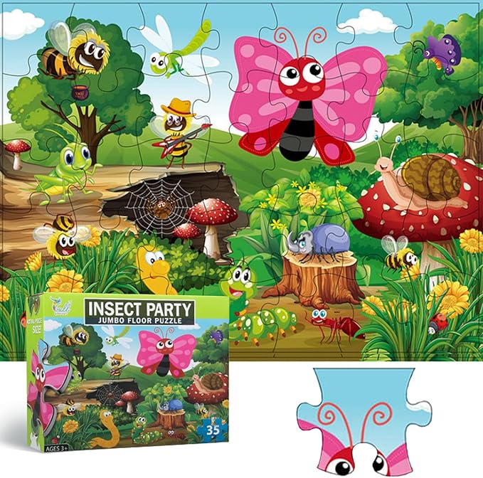 Jumbo Floor Puzzle for Kids, Large Jigsaw Puzzles 35 Piece for Kids Ages 3-5,Preschool Learning & Education Toys, Gifts for 4-8 Year Old Boys and Girls (Insect)-BubblyBeeBaby