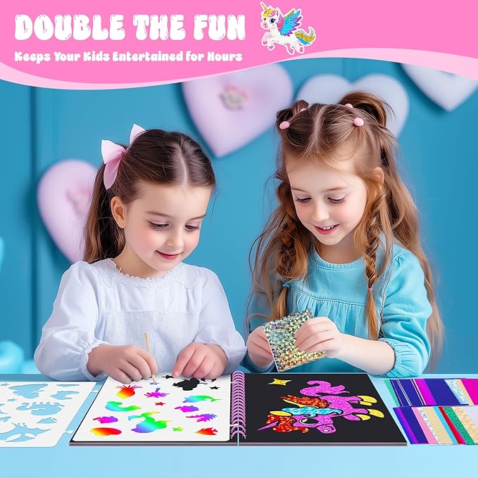homicozy Art & Craft Activity for Kids: Foil Fun Unicorns and Princess & Scratch Art Book 2-in-1,No Mess Art Crafts for Girls,DIY Creative Activity Kit,Gifts for Girls Ages 4,5,6,7,8,9, Travel Toys-BubblyBeeBaby