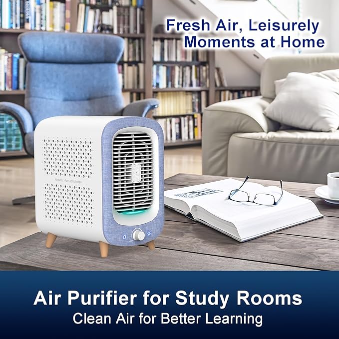 Jafanda Air Purifier for Home Bedroom 780sq ft, HEPA & Activated Carbon, Air Cleaner with Fragrance Sponge & Nightlight for Smoke, Allergies, Dust, Odor, VOC, Pet Dander, Pollen, Office, Desktop,Blue-BubblyBeeBaby
