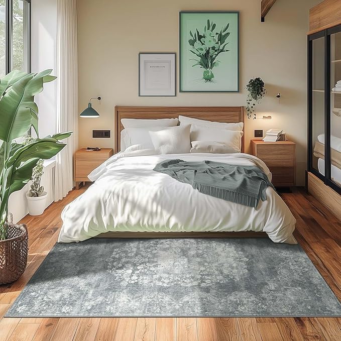 jinchan Vintage Floral 4x6 Area Rugs - Machine Washable Distressed Design Soft Ultra-Thin Low-Pile Non-Slip Carpet for Entryway Kitchen Bedroom Nursery Living Room Dining Room (4x6ft,Grey)-BubblyBeeBaby