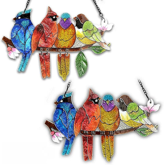2 Pack Stained Glass Window Hanging - Hummingbird Decorations Suncatcher Hand-Painted Double Sided Birds on A Branch Sun Catcher for Window Home Decor Gifts for Mom,Bird Lovers-BubblyBeeBaby
