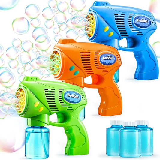 JOYIN 3 Bubble Guns Kit with 3 Solutions for Kids, Bubble Blaster for Summer Toy, Party Favors, Birthday, Outdoor & Indoor Activity, Birthday Gift-BubblyBeeBaby