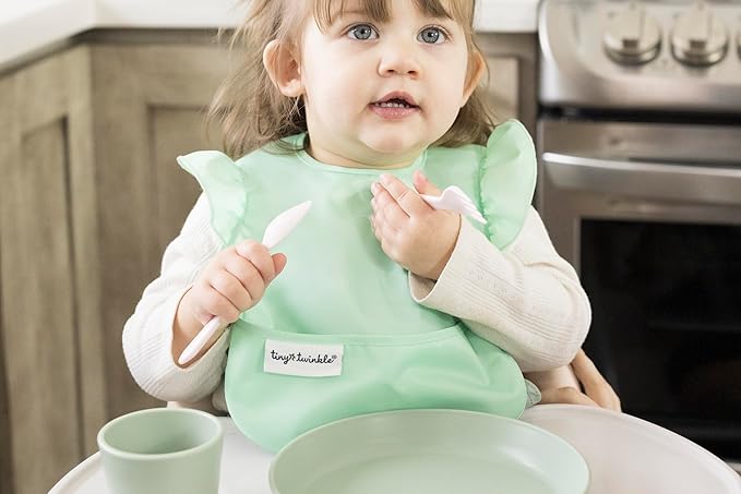 Tiny Twinkle Mess-Proof Baby Bib - Waterproof Bib for Baby Girl - Machine Washable - Adjustable Closure - PVC, BPA, & Phthalate Free - Great for Travel - Baby Food Bibs (3 Pack, Floral Pop)-BubblyBeeBaby
