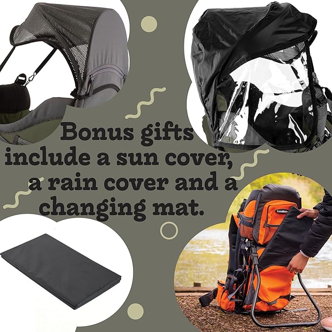 Hiking Baby Carrier Backpack - Comfortable Toddler/Baby Backpack Carrier System with Diaper Change Pad, Insulated Pocket + Rain and Sun Hood to Protect Your Child-BubblyBeeBaby