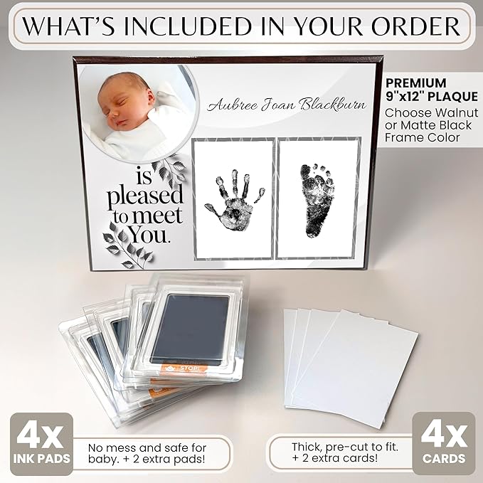 Inkless Hand and Footprint Kit, Baby Keepsake Plaque & Baby Shower Gifts - Ideal as Mom To Be Gift, Nursery Picture Frames, Clean Touch Hand and Footprint Kit (Style 1 - Design 5)-BubblyBeeBaby