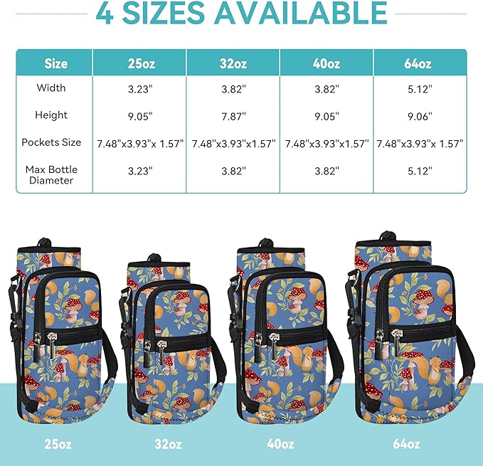 25/32/40/64oz Water Bottle Bag Holder Carrier-Insulated Crossbody Sling Case Sleeve with Strap & Pockets for Men Women Gym Cycling Travel Walking Hiking Camping-BubblyBeeBaby