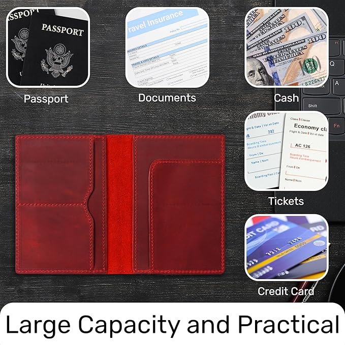 HIFA Leather Passport Holder, Handmade Passport Cover with Card and Ticket Slot - Genuine Leather, Elegant Design, Easy Access - Passport Case, Passport Wallet, Passport Holder-BubblyBeeBaby