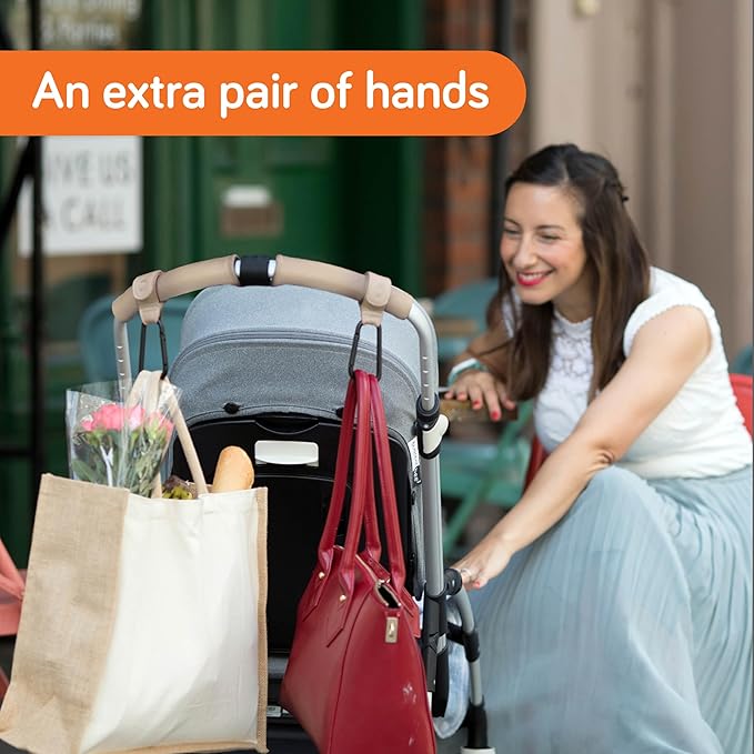 Baby Uma Stroller Hooks for Bags (2 Pack) - Leather-Style Stroller Clips and Hooks, Non-Slip Stroller Accessories, Carry 11 lbs Per Stroller Hook, Universal Baby Essentials & Stroller Accessories-BubblyBeeBaby