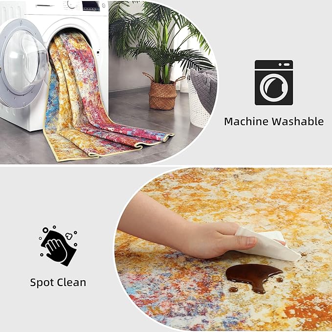 Kelarea Living Room Rug, 5x7 Modern Abstract Washable Rugs, Colorful Non Slip Low Pile Carpet, Stain Resistant Rugs for Bedroom, Dining Room, Nursery, Home Office-BubblyBeeBaby