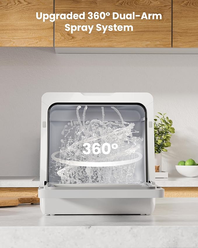 HAVA 2025 NEW Upgraded Countertop Dishwasher with Water Softener and Enhanced Energy Efficiency, Portable Dishwasher with 8 Wash Programs, Child Lock & Delayed Start Function, No Installation Needed-BubblyBeeBaby