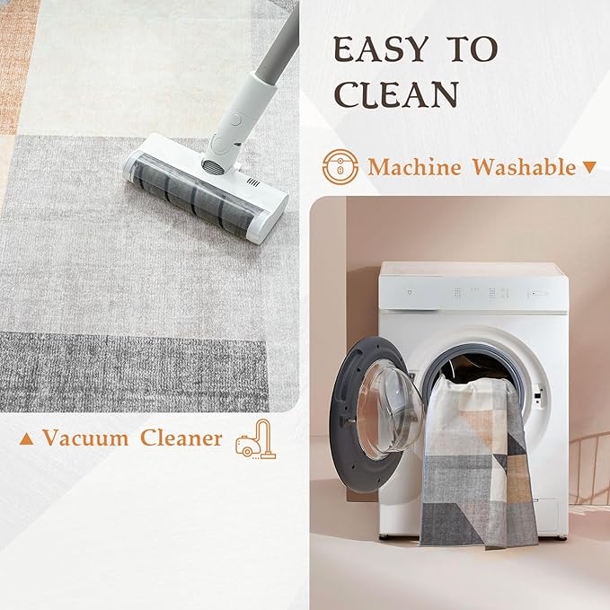 HOMFINE Washable Modern Area Rug - Geometric Style 9x12 Rugs for Living Room, Bedroom, Machine Washable Rug Soft Non Slip Non Shedding Area Rug - Grey Brown, 9'x12'-BubblyBeeBaby