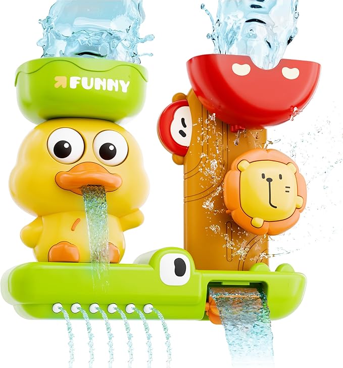 iPlay, iLearn Bath Toys for Toddlers 1-3, Baby Waterfall Bathtub Toy W/ Suction Cup, Kids Bath Tub Shower Playset, Infant Bathtime Fun Summer Pool Birthday Gift 18 24 Month, 2-4, 3-5 Year Old Girl Boy-BubblyBeeBaby