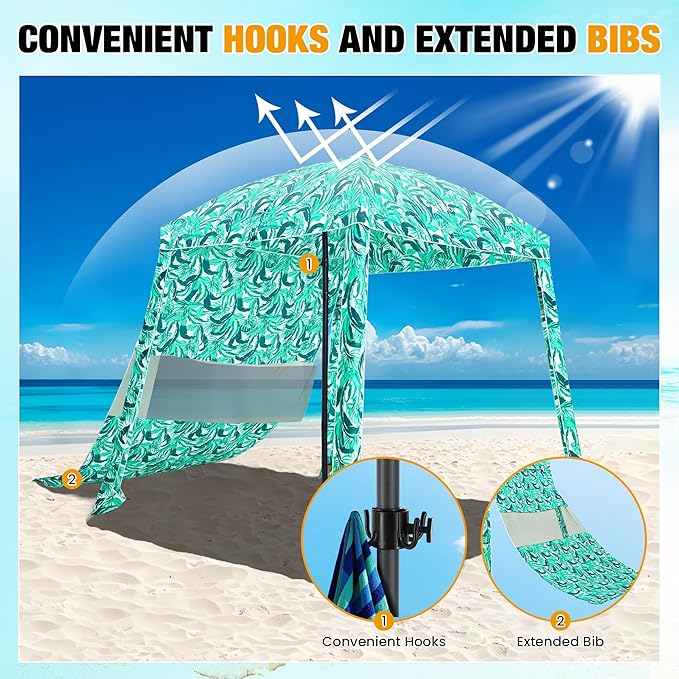 HOMEDEMO Beach Canopy UPF 50+, 6'×6', Easy Set up and Take Down Tent with Sand Pockets, Side Wall Shade Wind Waterproof for Kids, Family & Friends-BubblyBeeBaby