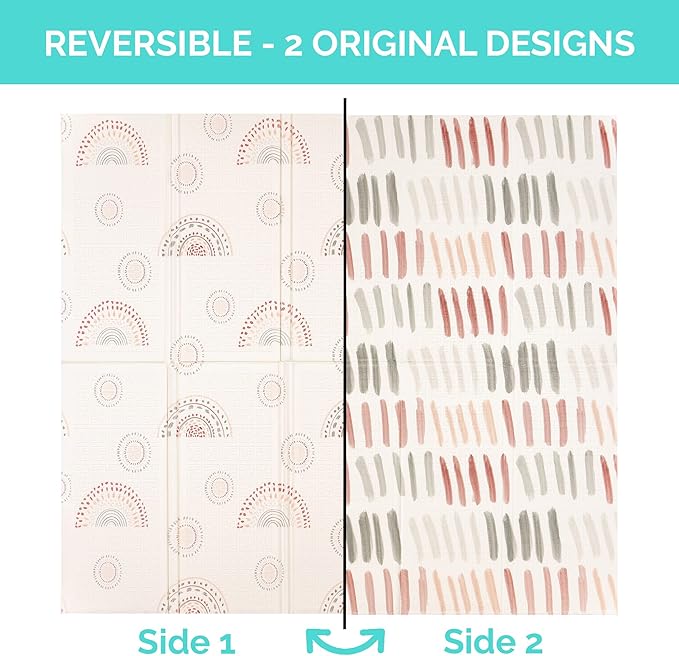 JumpOff Jo - Extra Large Waterproof Foam Padded Play Mat for Infants, Babies, Toddlers, Play Pens & Tummy Time, Foldable Activity Mat, 77 x 70 x 0.6 inches-BubblyBeeBaby